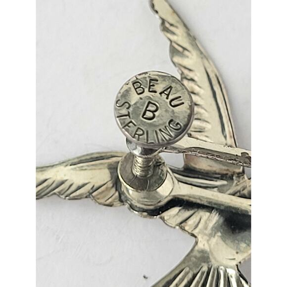 Signed BEAU Sterling Silver Seagull Bird Earrings Screw On Vintage - Picture 4 of 5